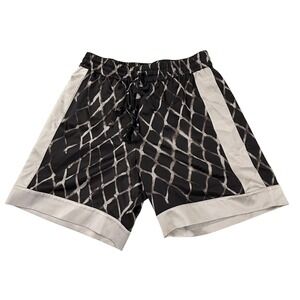 Nahmias Mens Black White Diamond Net Print Silk Basketball Shorts Size M
